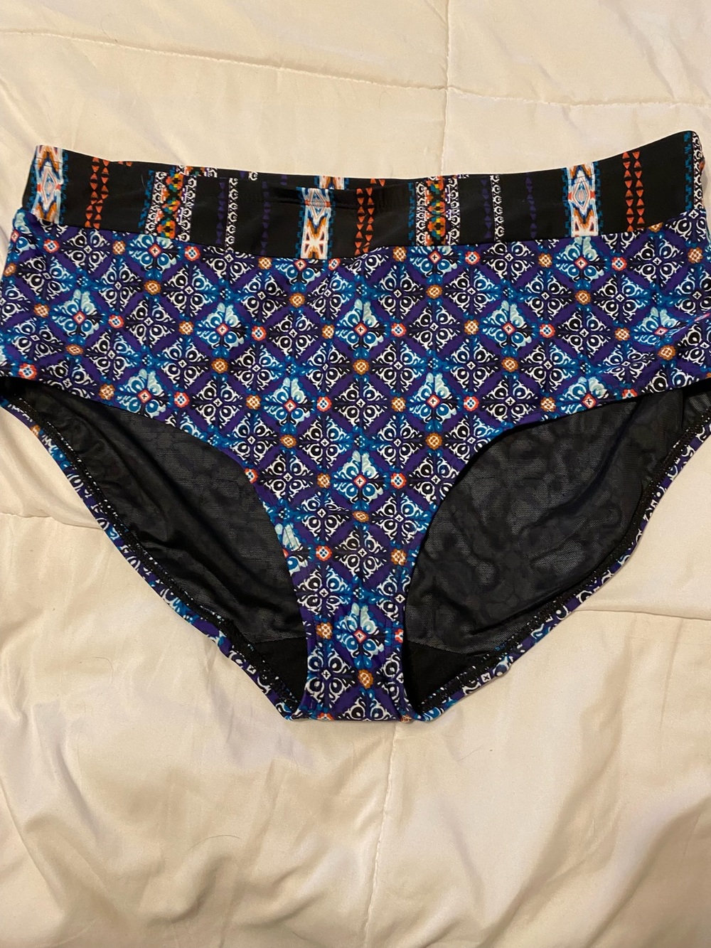Cacique High-Waist Geometric Blue & Black Patterned swimsuit bottoms